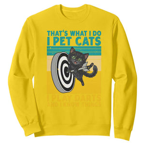 Funny Retro Sunset Cat Darts Sweatshirt I Pet Cats I Play Darts And I Know Things TS12 Daisy Print Your Wear