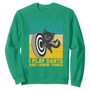 Funny Retro Sunset Cat Darts Sweatshirt I Pet Cats I Play Darts And I Know Things TS12 Irish Green Print Your Wear
