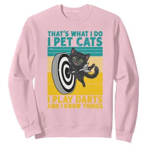 Funny Retro Sunset Cat Darts Sweatshirt I Pet Cats I Play Darts And I Know Things TS12 Light Pink Print Your Wear