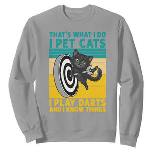 Funny Retro Sunset Cat Darts Sweatshirt I Pet Cats I Play Darts And I Know Things TS12 Sport Gray Print Your Wear