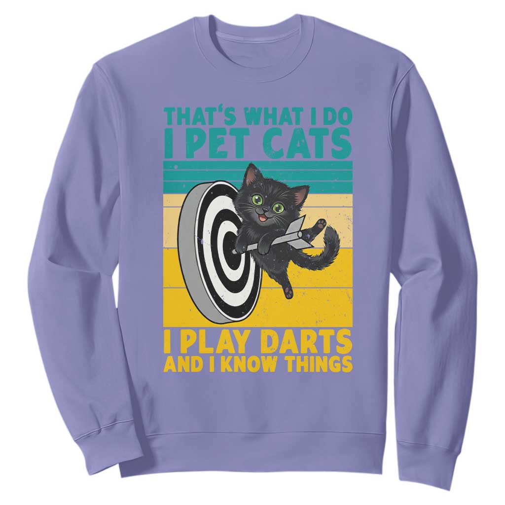 Funny Retro Sunset Cat Darts Sweatshirt I Pet Cats I Play Darts And I Know Things TS12 Violet Print Your Wear
