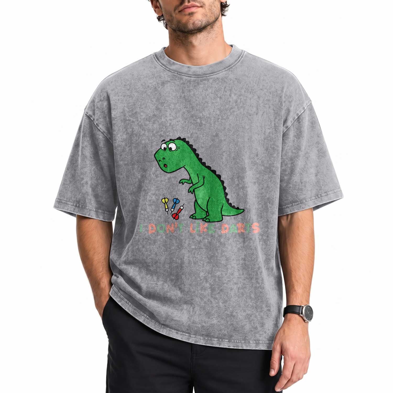 Funny Dinosaur Short Arms Problem Washed Cotton T-Shirt I Do Not Like Darts