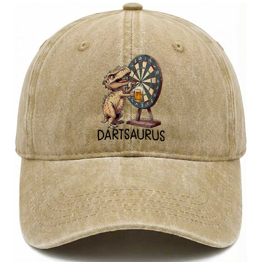 Dartsaurus Washed Cotton Baseball Cap Funny Dinosaur Dart Player Gift TS12 Print Your Wear