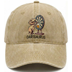Dartsaurus Washed Cotton Baseball Cap Funny Dinosaur Dart Player Gift TS12 Print Your Wear