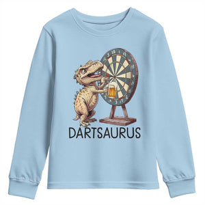 Dartsaurus Youth Sweatshirt Funny Dinosaur Dart Player Gift TS12 Light Blue Print Your Wear