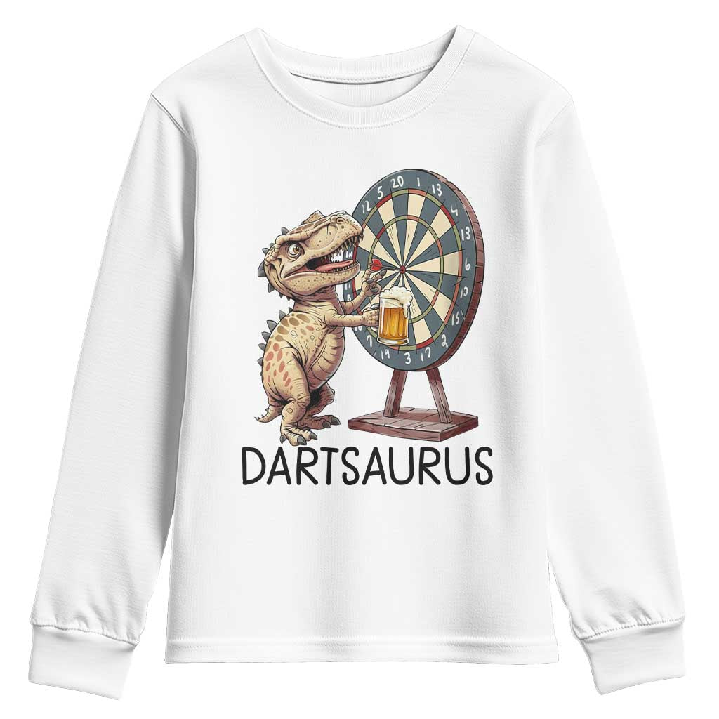 Dartsaurus Youth Sweatshirt Funny Dinosaur Dart Player Gift TS12 White Print Your Wear