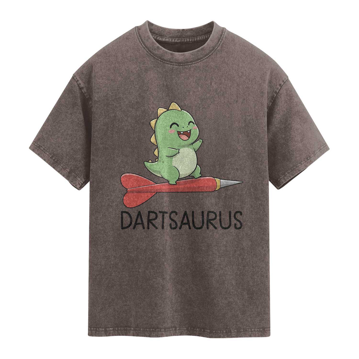 Cute Dartsaurus Playing Dart Washed Cotton T-Shirt Dinosaur Lover Gift