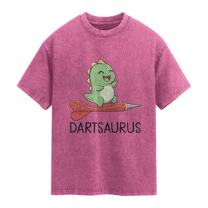 Cute Dartsaurus Playing Dart Washed Cotton T-Shirt Dinosaur Lover Gift