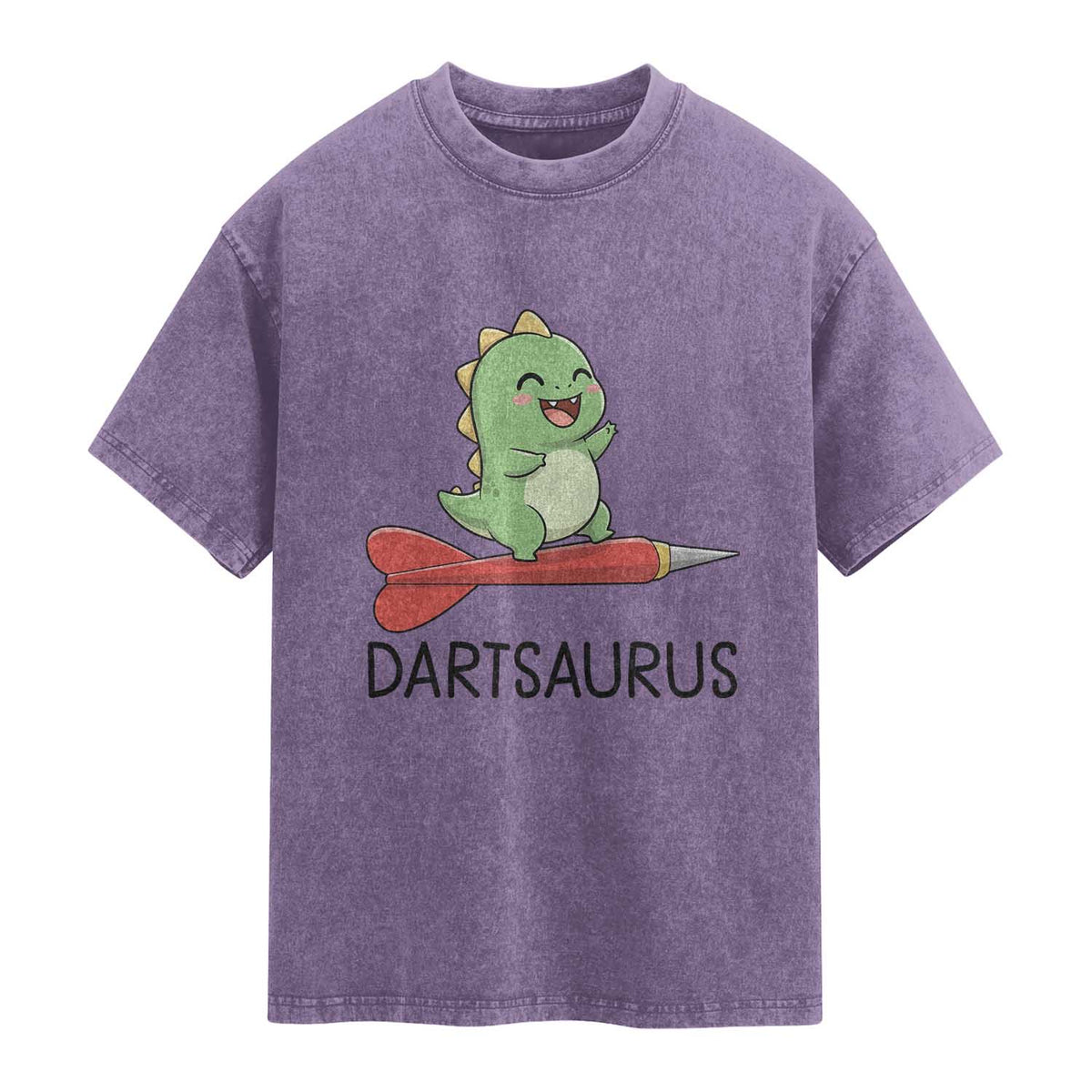 Cute Dartsaurus Playing Dart Washed Cotton T-Shirt Dinosaur Lover Gift