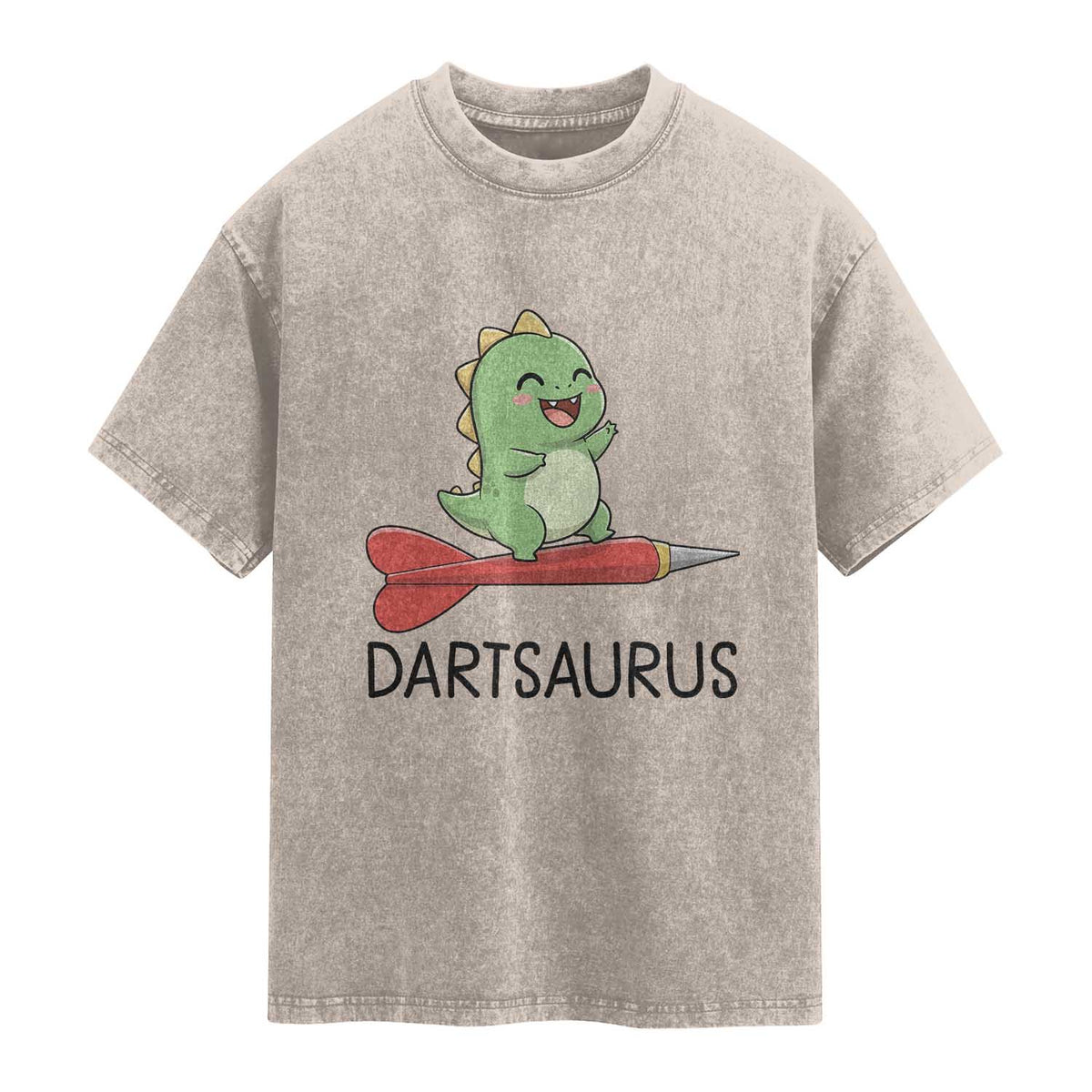 Cute Dartsaurus Playing Dart Washed Cotton T-Shirt Dinosaur Lover Gift