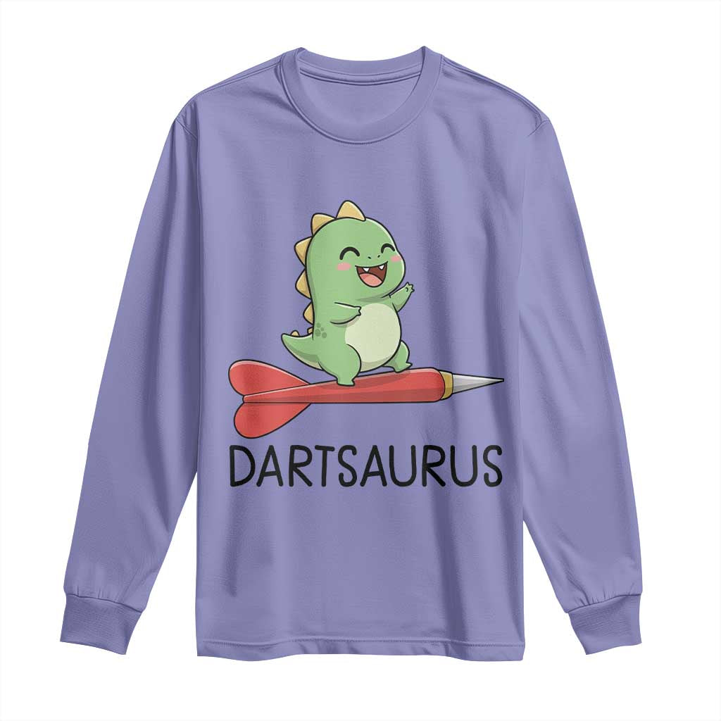 Cute Dartsaurus Playing Dart Long Sleeve Shirt Dinosaur Lover Gift TS12 Violet Print Your Wear