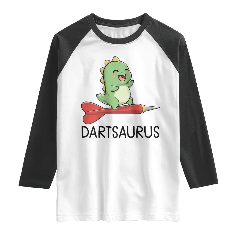 Cute Dartsaurus Playing Dart Raglan Shirt Dinosaur Lover Gift TS12 White Black Print Your Wear