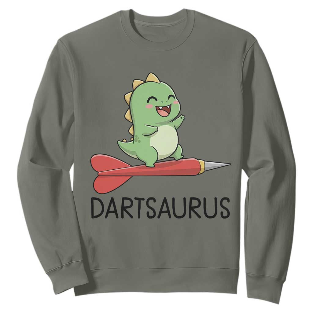 Cute Dartsaurus Playing Dart Sweatshirt Dinosaur Lover Gift TS12 Military Green Print Your Wear