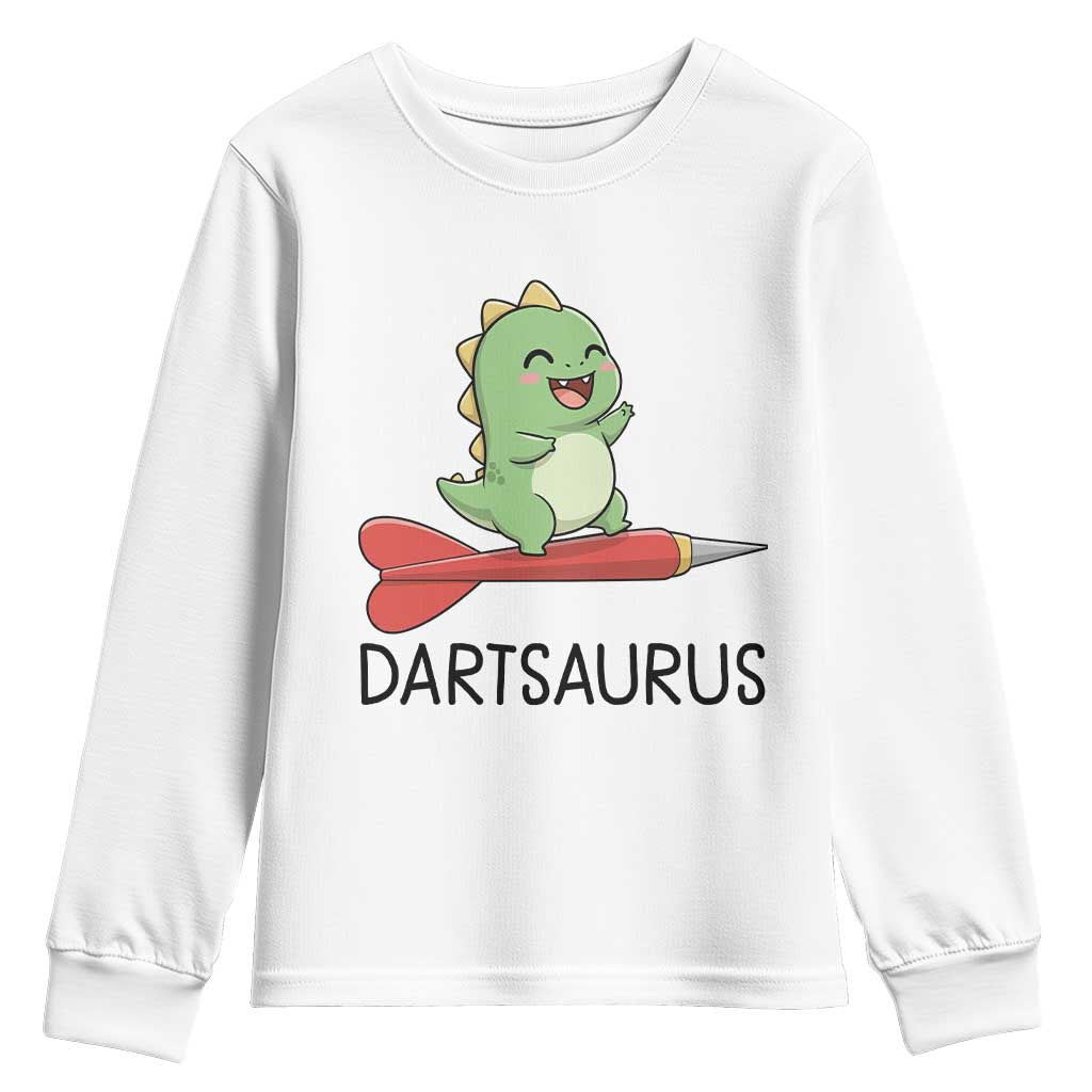 Cute Dartsaurus Playing Dart Youth Sweatshirt Dinosaur Lover Gift TS12 White Print Your Wear