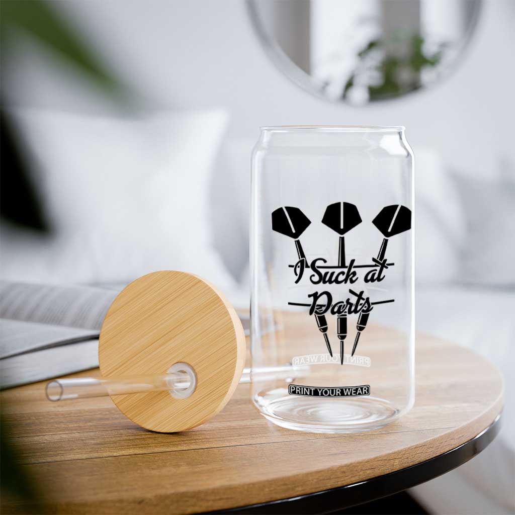 Funny I Suck At Darts Glass Can Bar Game Lover Dartist Gift TS12 Print Your Wear