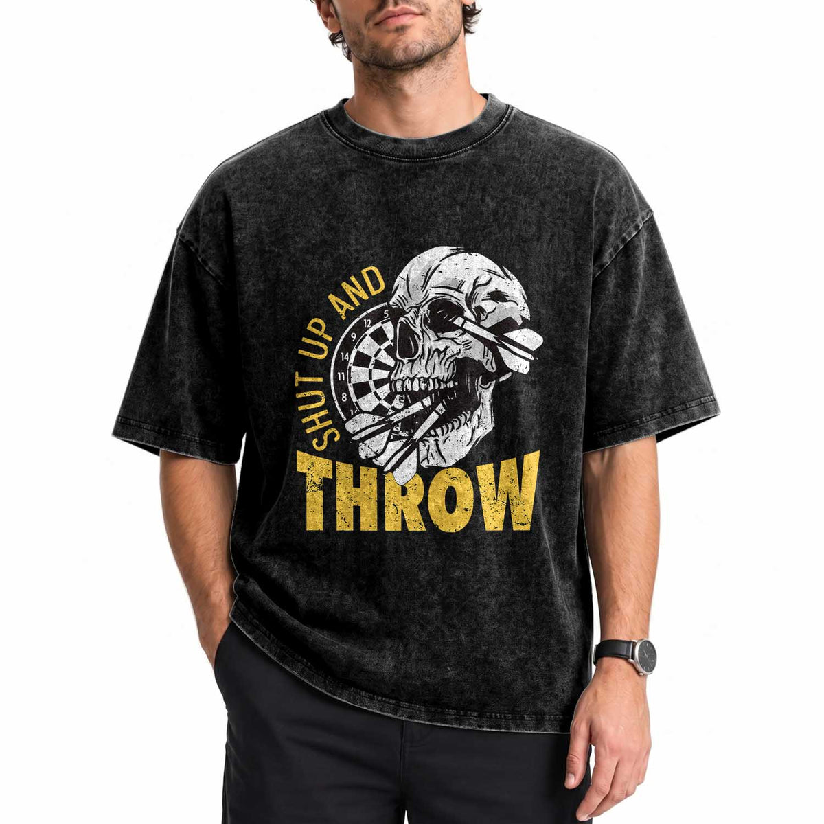 Funny Skeleton Darts Player Washed Cotton T-Shirt I Suck At Darts