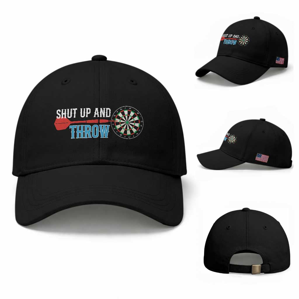 Shut Up And Throw Baseball Cap Funny Darts Player Gift TS12 Baseball Cap Universal Fit Black Print Your Wear