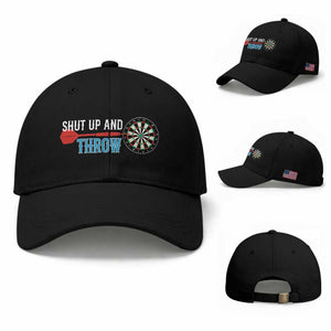 Shut Up And Throw Baseball Cap Funny Darts Player Gift TS12 Baseball Cap Universal Fit Black Print Your Wear