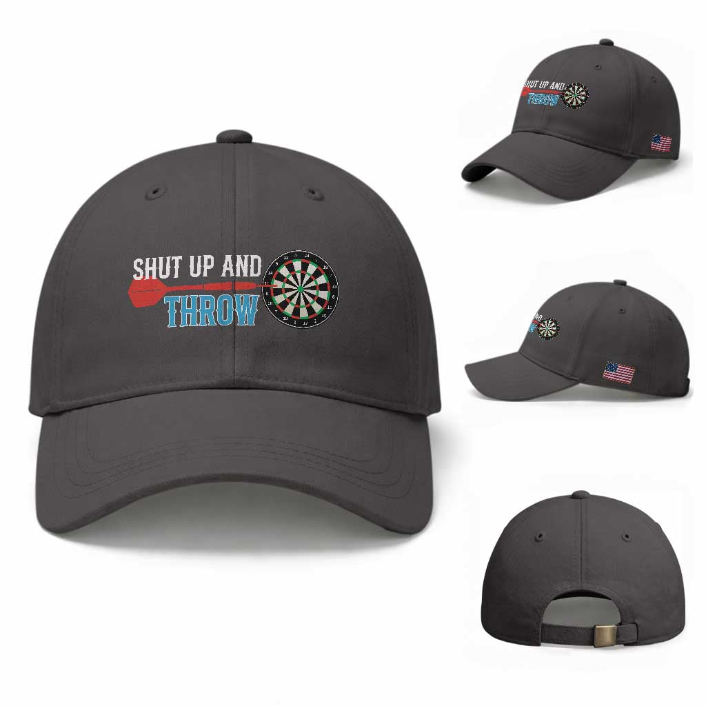Shut Up And Throw Baseball Cap Funny Darts Player Gift TS12 Baseball Cap Universal Fit Dark Gray Print Your Wear