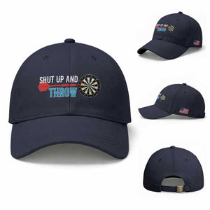 Shut Up And Throw Baseball Cap Funny Darts Player Gift TS12 Baseball Cap Universal Fit Navy Print Your Wear
