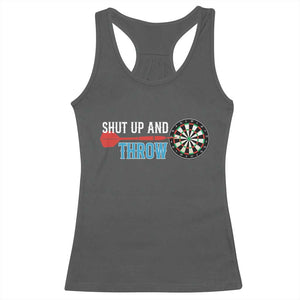 Shut Up And Throw Racerback Tank Top Funny Darts Player Gift TS12 Dark Heather Print Your Wear