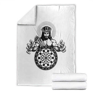Funny Christian Dartist Gift Throw Blanket Jesus Bullseye Shooter TS12 White Print Your Wear