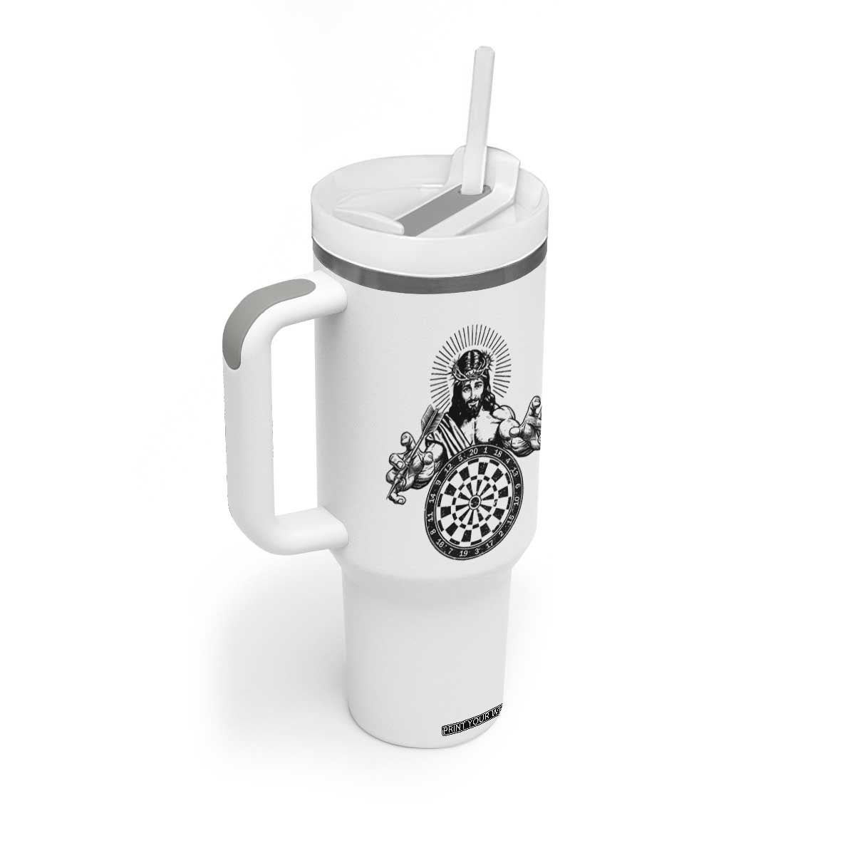 Funny Christian Dartist Gift Tumbler With Handle Jesus Bullseye Shooter TS12 Print Your Wear