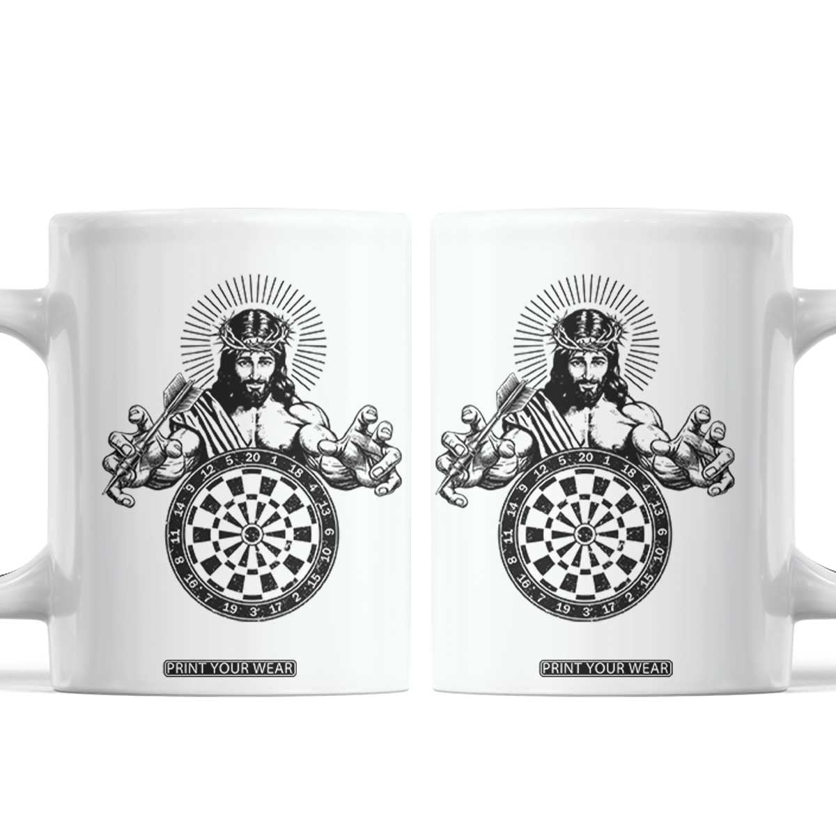 Funny Christian Dartist Gift Coffee Mug Jesus Bullseye Shooter TS12 White Print Your Wear