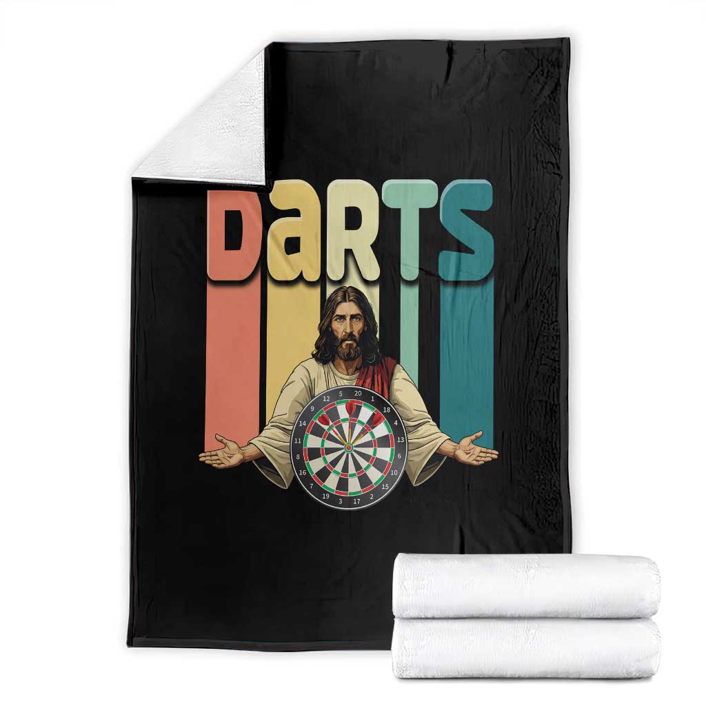 Funny Jesus Dart Player Sunset Retro Vintage Throw Blanket Christian Dartist Gift TS12 Black Print Your Wear