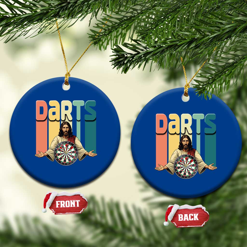 Funny Jesus Dart Player Sunset Retro Vintage Ceramic Ornament Christian Dartist Gift TS12 1pc Blue Print Your Wear