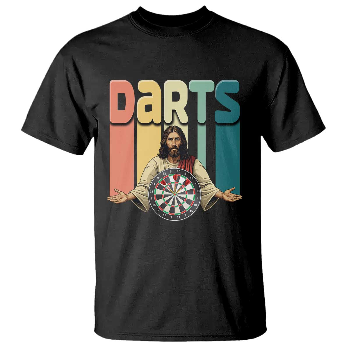 Funny Jesus Dart Player Sunset Retro Vintage T Shirt Christian Dartist Gift TS12 Black Print Your Wear