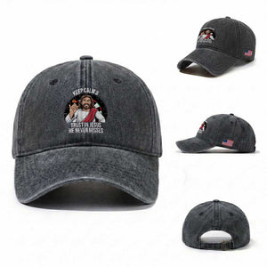 Keep Calm And Trust In Jesus Washed Cotton Baseball Cap Christian Dartist Gift TS12 Washed Cap Universal Fit Dark Gray Print Your Wear