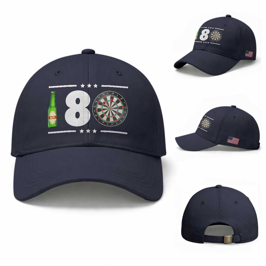 Darts Master 180 And Beer Baseball Cap Funny Bullseye Shooter Gift TS12 Baseball Cap Universal Fit Navy Print Your Wear