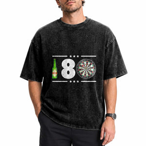 Darts Master 180 And Beer Washed Cotton T-Shirt Funny Bullseye Shooter Gift