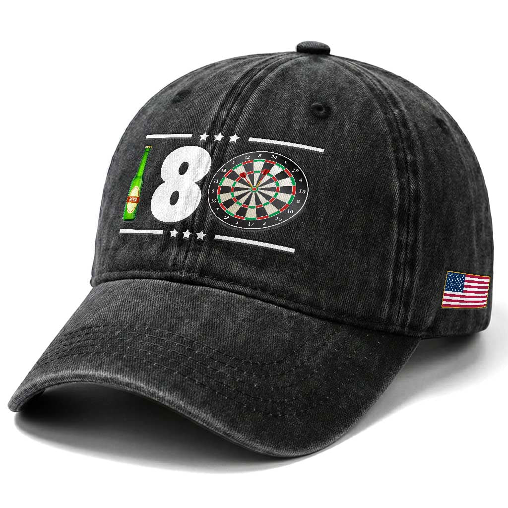 Darts Master 180 And Beer Washed Cotton Baseball Cap Funny Bullseye Shooter Gift TS12 Print Your Wear