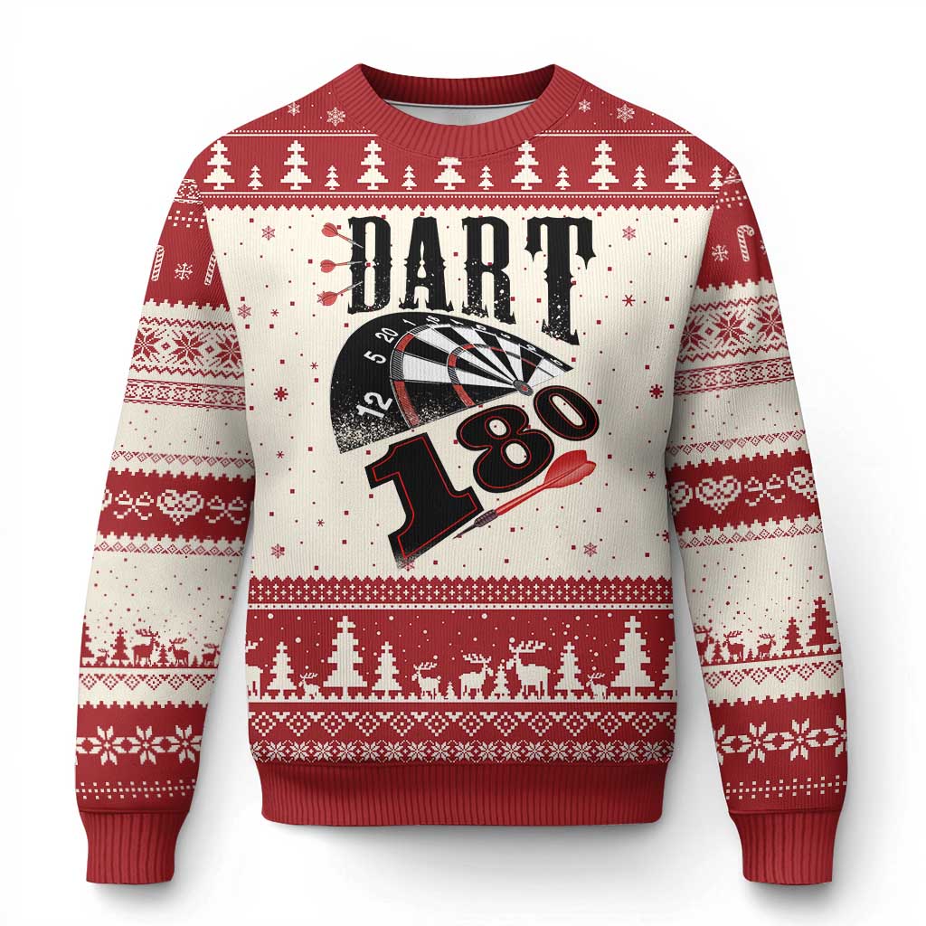 Max Score 180 Darts Lover Ugly Christmas Sweater Darts Team Party Gift TS12 Beige Red Print Your Wear