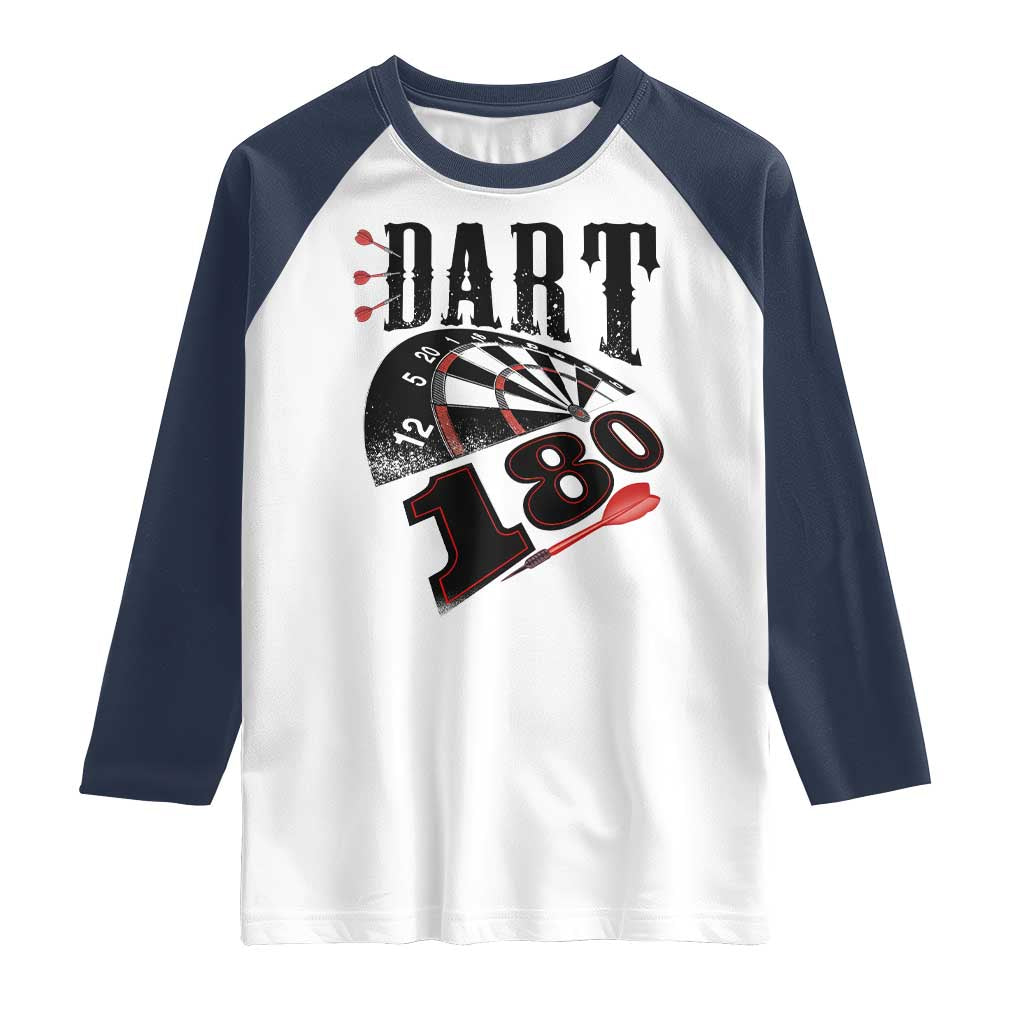 Max Score 180 Darts Lover Raglan Shirt Darts Team Party Gift TS12 White Navy Print Your Wear
