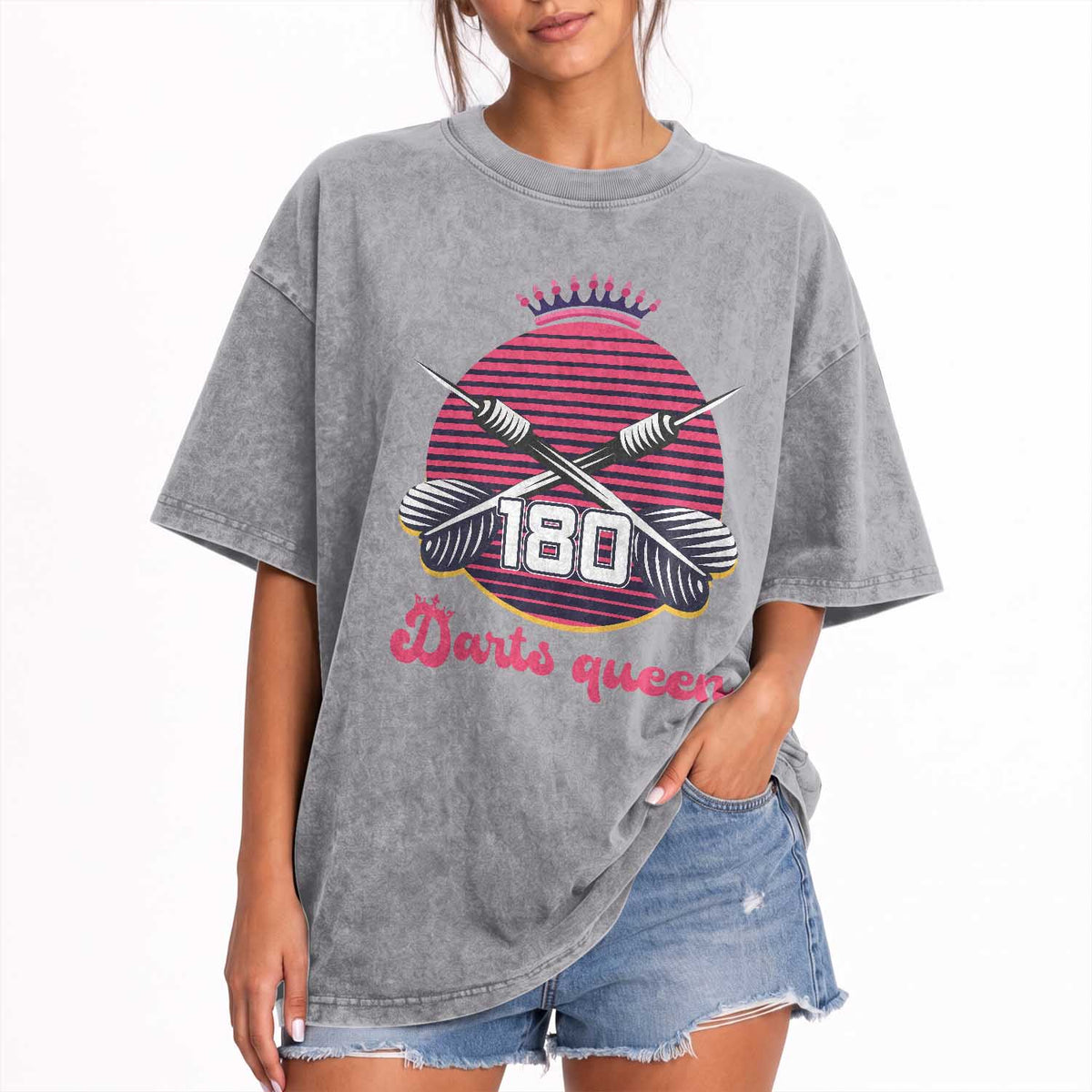 Darts Queen 180 Max Score Washed Cotton T-Shirt Funny Bullseye Shooter Gift