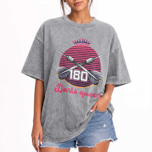 Darts Queen 180 Max Score Washed Cotton T-Shirt Funny Bullseye Shooter Gift