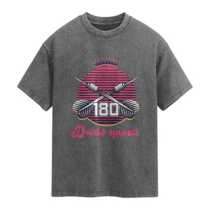 Darts Queen 180 Max Score Washed Cotton T-Shirt Funny Bullseye Shooter Gift