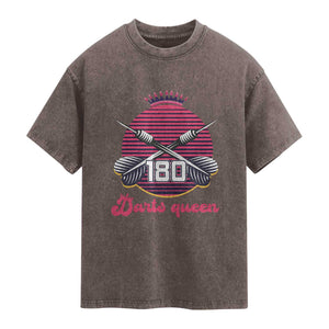 Darts Queen 180 Max Score Washed Cotton T-Shirt Funny Bullseye Shooter Gift