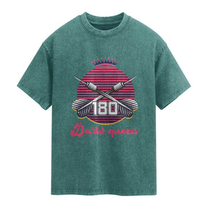 Darts Queen 180 Max Score Washed Cotton T-Shirt Funny Bullseye Shooter Gift