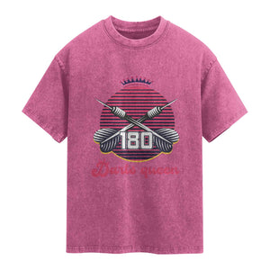 Darts Queen 180 Max Score Washed Cotton T-Shirt Funny Bullseye Shooter Gift