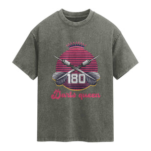 Darts Queen 180 Max Score Washed Cotton T-Shirt Funny Bullseye Shooter Gift