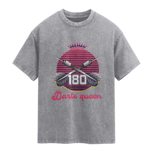 Darts Queen 180 Max Score Washed Cotton T-Shirt Funny Bullseye Shooter Gift