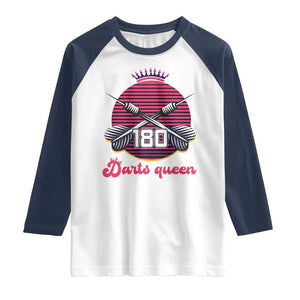 Darts Queen 180 Max Score Raglan Shirt Funny Bullseye Shooter Gift TS12 White Navy Print Your Wear