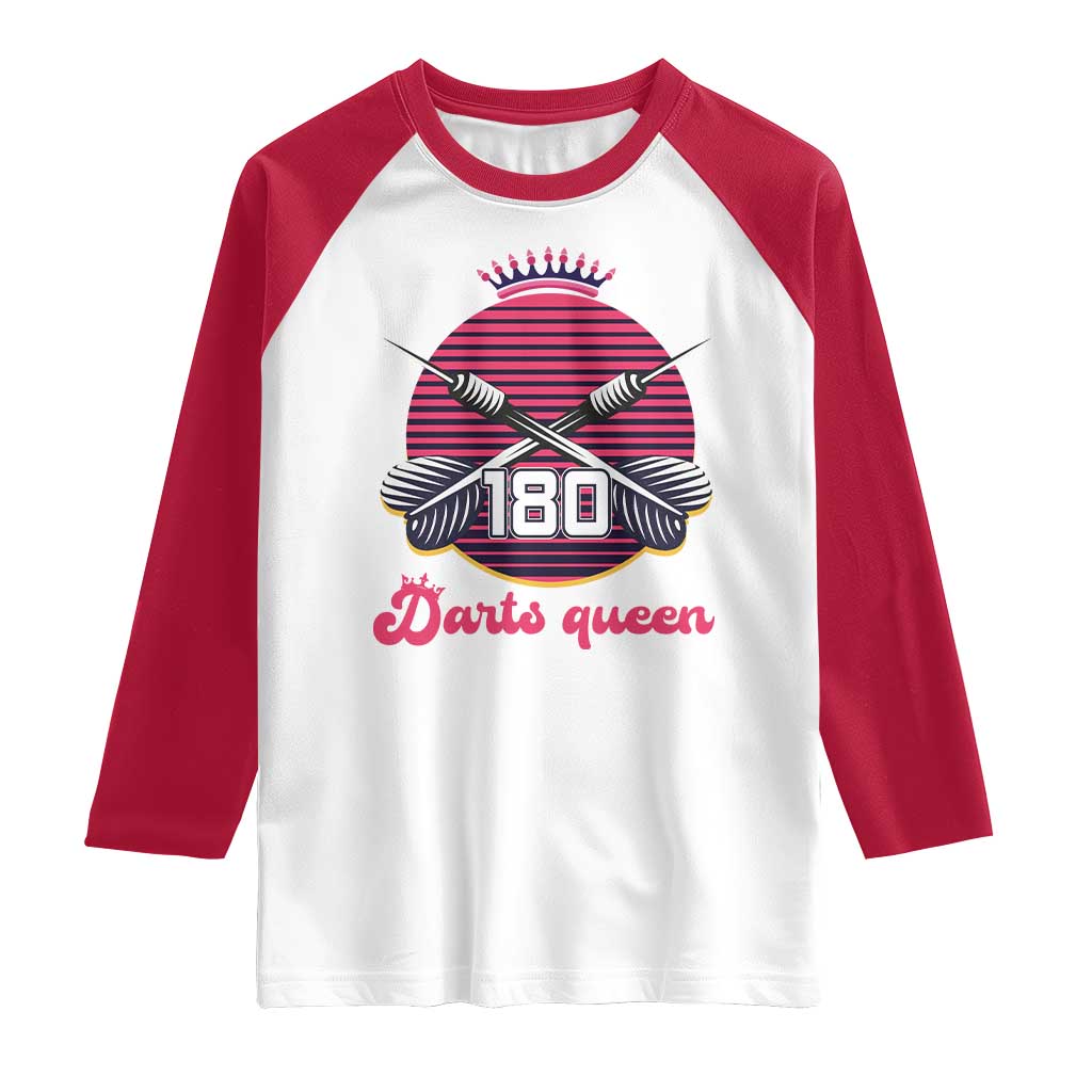 Darts Queen 180 Max Score Raglan Shirt Funny Bullseye Shooter Gift TS12 White Red Print Your Wear