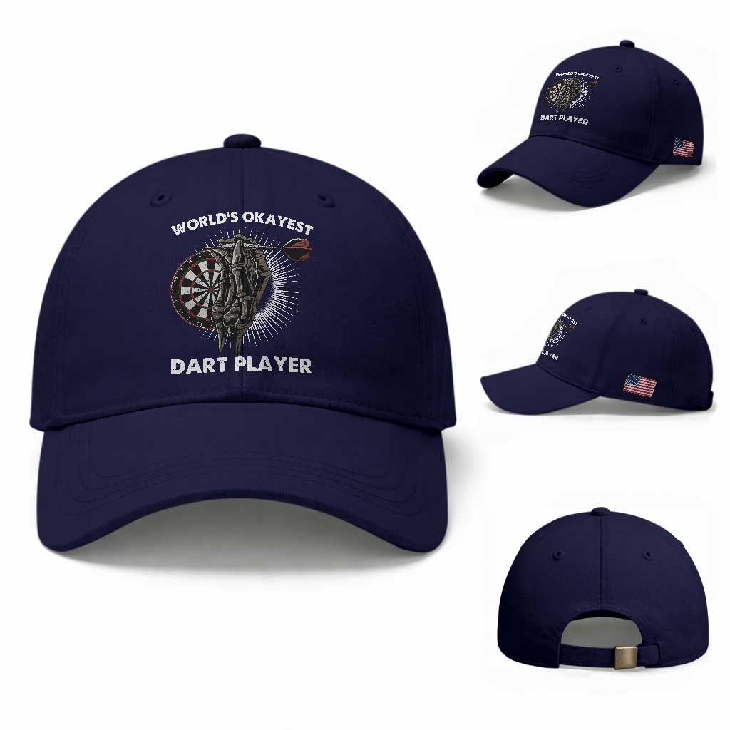 World's Okayest Dart Player Baseball Cap Funny Bullseye Shooter Gift TS12 Baseball Cap Universal Fit Dark Blue Print Your Wear