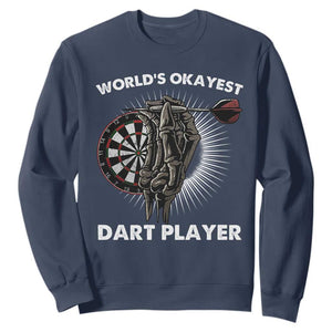 World's Okayest Dart Player Sweatshirt Funny Bullseye Shooter Gift TS12 Navy Print Your Wear