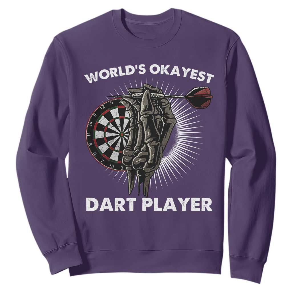 World's Okayest Dart Player Sweatshirt Funny Bullseye Shooter Gift TS12 Purple Print Your Wear